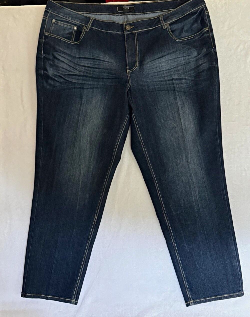 Cato Women Plus Size 26W Dark Wash Blue Stretch High Rise Straight Jeans Pockets